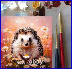 ORIGINAL Oil PAINTING on Canvas Hedgehog Textured Artwork 12x12 in Custom Order