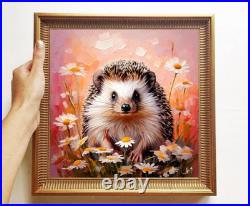 ORIGINAL Oil PAINTING on Canvas Hedgehog Textured Artwork 12x12 in Custom Order