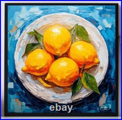 ORIGINAL Oil PAINTING on Canvas Lemon Textured Artwork 12x12 in Custom Order