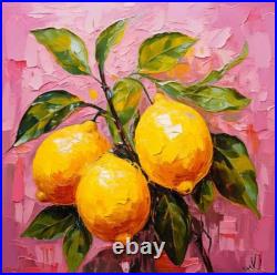 ORIGINAL Oil PAINTING on Canvas Lemon Textured Artwork 12x12 in Custom Order