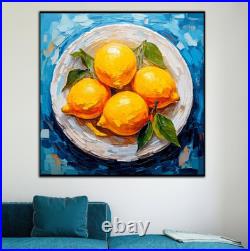 ORIGINAL Oil PAINTING on Canvas Lemon Textured Artwork 12x12 in Custom Order