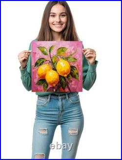 ORIGINAL Oil PAINTING on Canvas Lemon Textured Artwork 12x12 in Custom Order