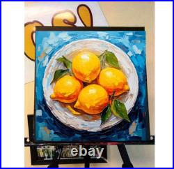 ORIGINAL Oil PAINTING on Canvas Lemon Textured Artwork 12x12 in Custom Order