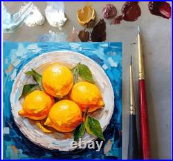 ORIGINAL Oil PAINTING on Canvas Lemon Textured Artwork 12x12 in Custom Order