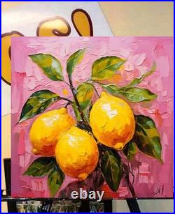 ORIGINAL Oil PAINTING on Canvas Lemon Textured Artwork 12x12 in Custom Order