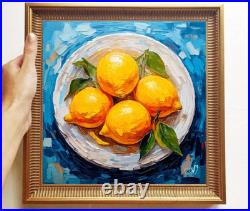 ORIGINAL Oil PAINTING on Canvas Lemon Textured Artwork 12x12 in Custom Order