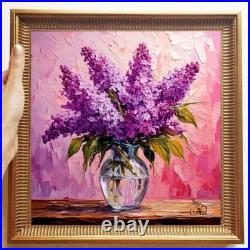 ORIGINAL Oil PAINTING on Canvas Lilac Textured Art 12x12 in Custom Order