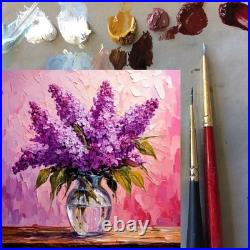 ORIGINAL Oil PAINTING on Canvas Lilac Textured Art 12x12 in Custom Order