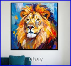 ORIGINAL Oil PAINTING on Canvas Lion Art 12x12 in Textured Artwork Custom Order