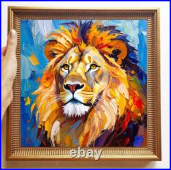 ORIGINAL Oil PAINTING on Canvas Lion Art 12x12 in Textured Artwork Custom Order