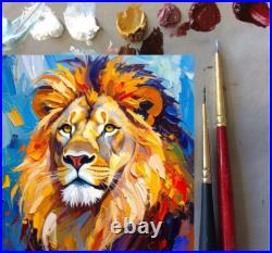 ORIGINAL Oil PAINTING on Canvas Lion Art 12x12 in Textured Artwork Custom Order