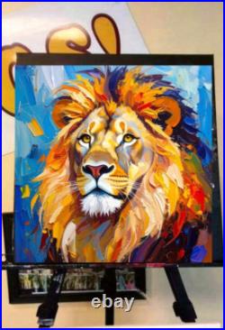 ORIGINAL Oil PAINTING on Canvas Lion Art 12x12 in Textured Artwork Custom Order