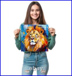 ORIGINAL Oil PAINTING on Canvas Lion Art 12x12 in Textured Artwork Custom Order
