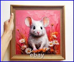 ORIGINAL Oil PAINTING on Canvas Mouse Textured Art 8x8 in Impasto Custom Order