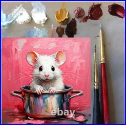 ORIGINAL Oil PAINTING on Canvas Mouse Textured Art 8x8 in Impasto Custom Order