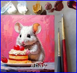 ORIGINAL Oil PAINTING on Canvas Mouse Textured Art 8x8 in Impasto Custom Order