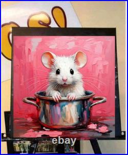 ORIGINAL Oil PAINTING on Canvas Mouse Textured Art 8x8 in Impasto Custom Order