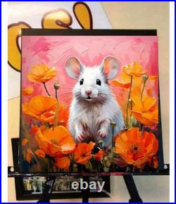 ORIGINAL Oil PAINTING on Canvas Mouse Textured Art 8x8 in Impasto Custom Order