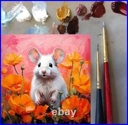 ORIGINAL Oil PAINTING on Canvas Mouse Textured Art 8x8 in Impasto Custom Order