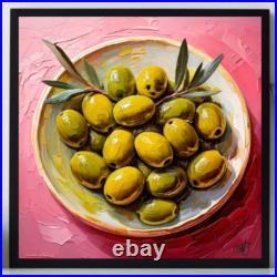 ORIGINAL Oil PAINTING on Canvas Olives Textured Artwork 12x12 in Custom Order