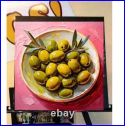 ORIGINAL Oil PAINTING on Canvas Olives Textured Artwork 12x12 in Custom Order