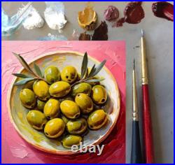 ORIGINAL Oil PAINTING on Canvas Olives Textured Artwork 12x12 in Custom Order