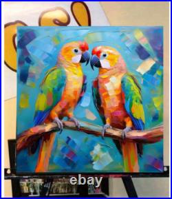 ORIGINAL Oil PAINTING on Canvas Parrot 12x12 in Textured Artwork Custom Order