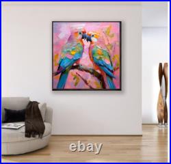 ORIGINAL Oil PAINTING on Canvas Parrot Art 12x12 in Textured Artwork Impasto