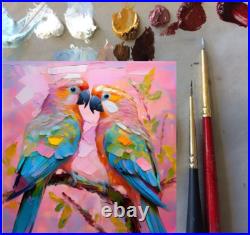 ORIGINAL Oil PAINTING on Canvas Parrot Art 12x12 in Textured Artwork Impasto