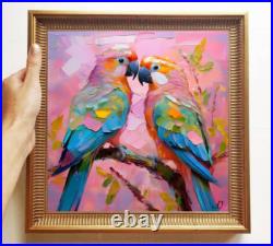 ORIGINAL Oil PAINTING on Canvas Parrot Art 12x12 in Textured Artwork Impasto