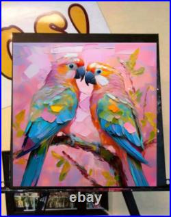 ORIGINAL Oil PAINTING on Canvas Parrot Art 12x12 in Textured Artwork Impasto