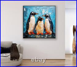 ORIGINAL Oil PAINTING on Canvas Penguin Textured Artwork 12x12 in Custom Order