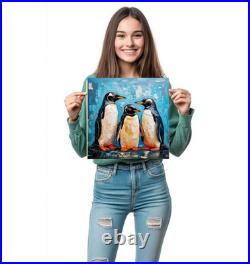 ORIGINAL Oil PAINTING on Canvas Penguin Textured Artwork 12x12 in Custom Order
