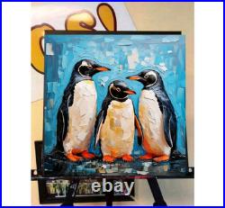 ORIGINAL Oil PAINTING on Canvas Penguin Textured Artwork 12x12 in Custom Order