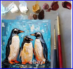 ORIGINAL Oil PAINTING on Canvas Penguin Textured Artwork 12x12 in Custom Order
