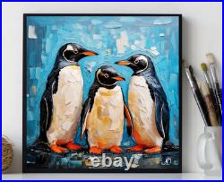 ORIGINAL Oil PAINTING on Canvas Penguin Textured Artwork 12x12 in Custom Order
