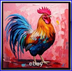 ORIGINAL Oil PAINTING on Canvas Rooster Textured Art 12x12 in Custom Order