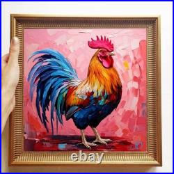 ORIGINAL Oil PAINTING on Canvas Rooster Textured Art 12x12 in Custom Order