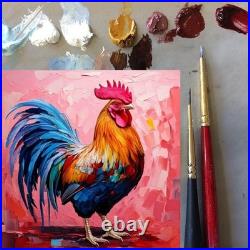 ORIGINAL Oil PAINTING on Canvas Rooster Textured Art 12x12 in Custom Order