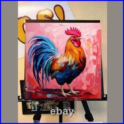 ORIGINAL Oil PAINTING on Canvas Rooster Textured Art 12x12 in Custom Order