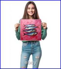 ORIGINAL Oil PAINTING on Canvas Sardine 12x12 in Textured Artwork? Ustom Order