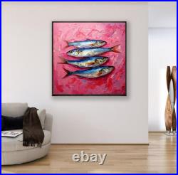 ORIGINAL Oil PAINTING on Canvas Sardine 12x12 in Textured Artwork? Ustom Order