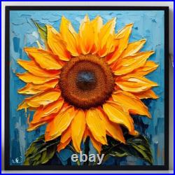 ORIGINAL Oil PAINTING on Canvas Sunflower Textured Artwork 8x8 in Custom Order