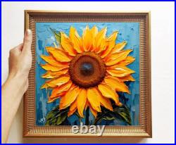 ORIGINAL Oil PAINTING on Canvas Sunflower Textured Artwork 8x8 in Custom Order
