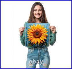 ORIGINAL Oil PAINTING on Canvas Sunflower Textured Artwork 8x8 in Custom Order