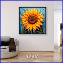 ORIGINAL Oil PAINTING on Canvas Sunflower Textured Artwork 8x8 in Custom Order