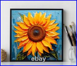 ORIGINAL Oil PAINTING on Canvas Sunflower Textured Artwork 8x8 in Custom Order