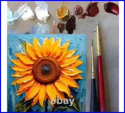 ORIGINAL Oil PAINTING on Canvas Sunflower Textured Artwork 8x8 in Custom Order
