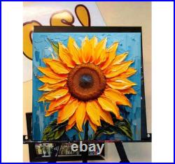 ORIGINAL Oil PAINTING on Canvas Sunflower Textured Artwork 8x8 in Custom Order