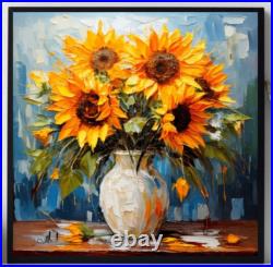 ORIGINAL Oil PAINTING on Canvas Sunflowers Textured Art 12x12 in Custom Order